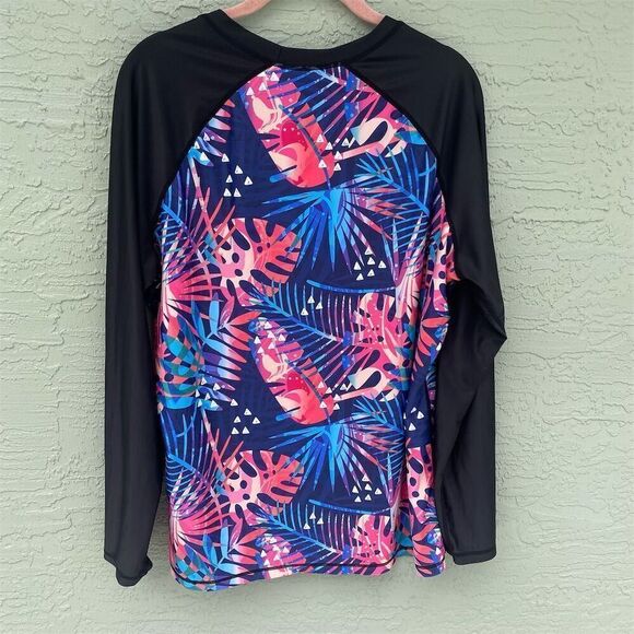 BesserBay Women's 2XL Rash Guard Top Tropical Hawaiian Print Long Sleeve - Picture 3 of 8
